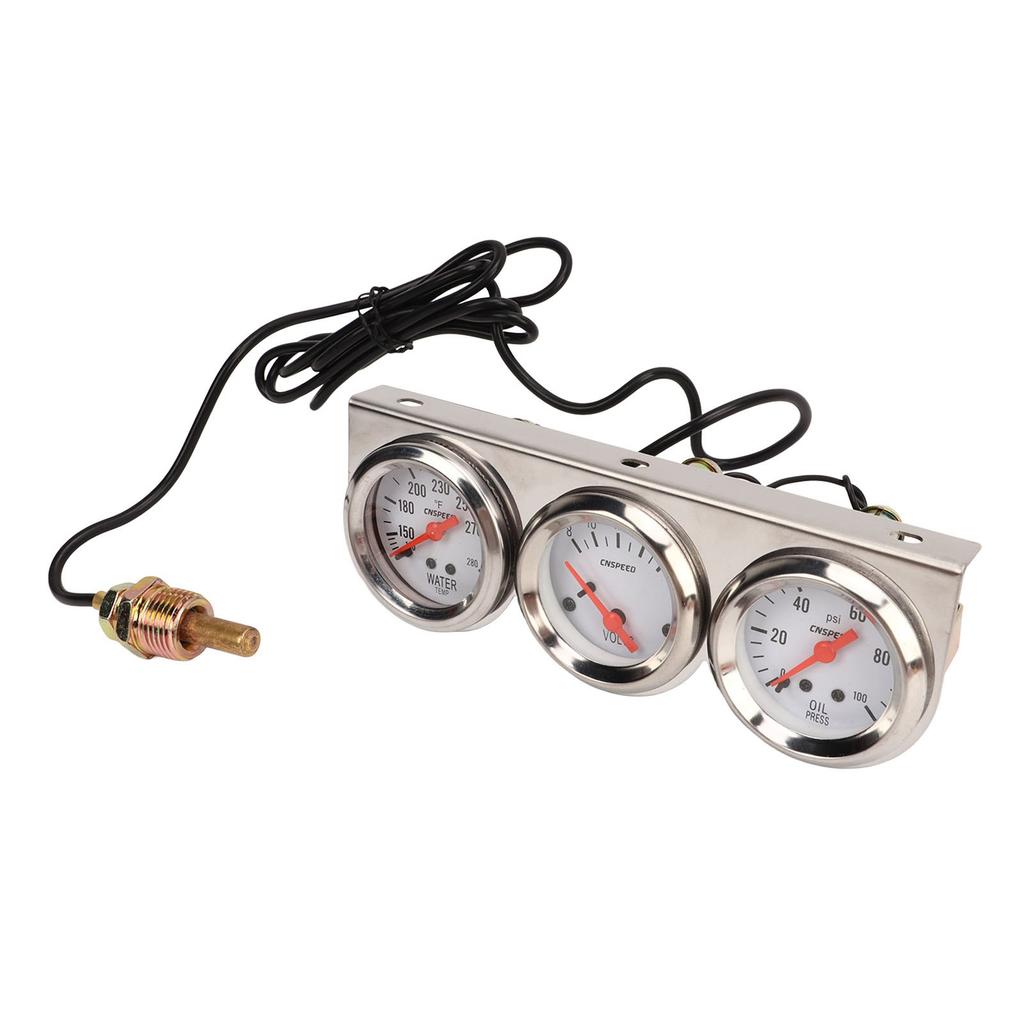 52mm Car Triple Gauge Kit White Dial 12V Oil Pressure Water Temp Voltmeter Car Meter with Sensor