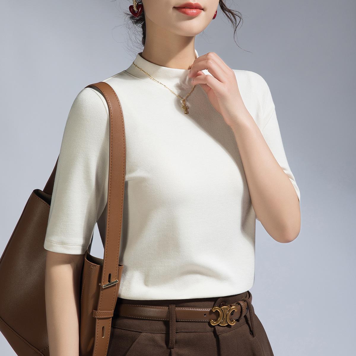 

Женская футболка Ankela красного цвета с воротником средней высоты и рукавами средней длины, базовая кофта для ношения под одеждой, новинка начала осени, свободный топ с рукавами три четверти XXXL абрикосовый