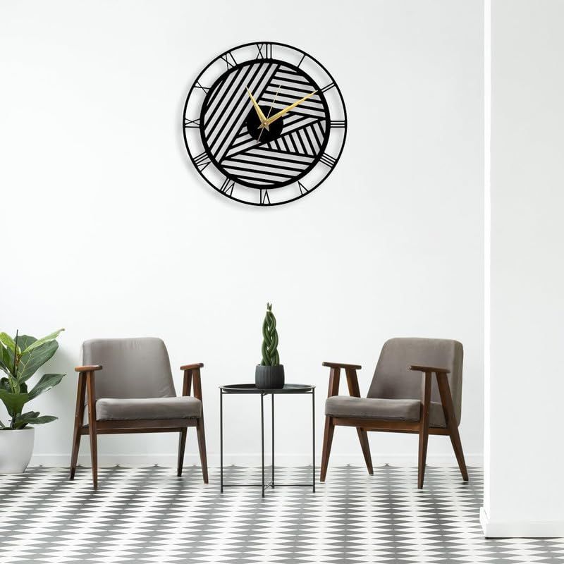 Metal Wall Clock for Living Room & Home Decor/Large Size Clock & Wall Ornament/Metal Outdoor Wall Clock for Bedroom, Office -Black