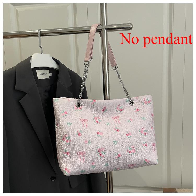 Sweet Bow Floral Shoulder Bag for Women Large Capacity Tote Crossbody Bag College Students Handbag