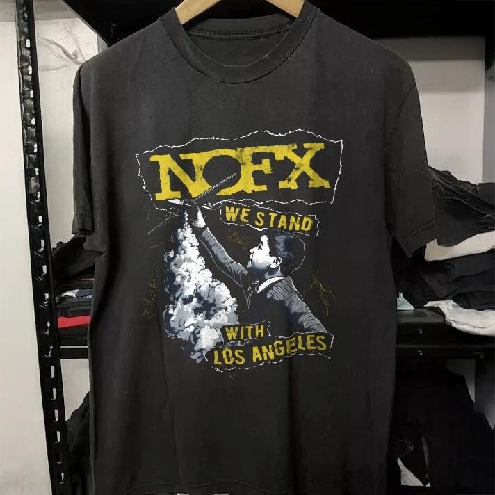 HOT! NOFX We Stand With Los Angeles Punk Rock Vintage Black Heavy Cotton T-Shirt S