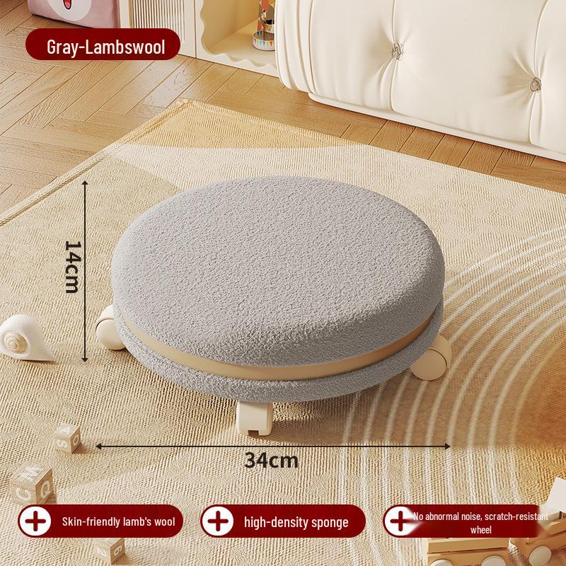 Cream Low Stool with Backrest and Universal Wheels - Ideal for Home, Grout, and Children's Use, Silent Sliding Design
