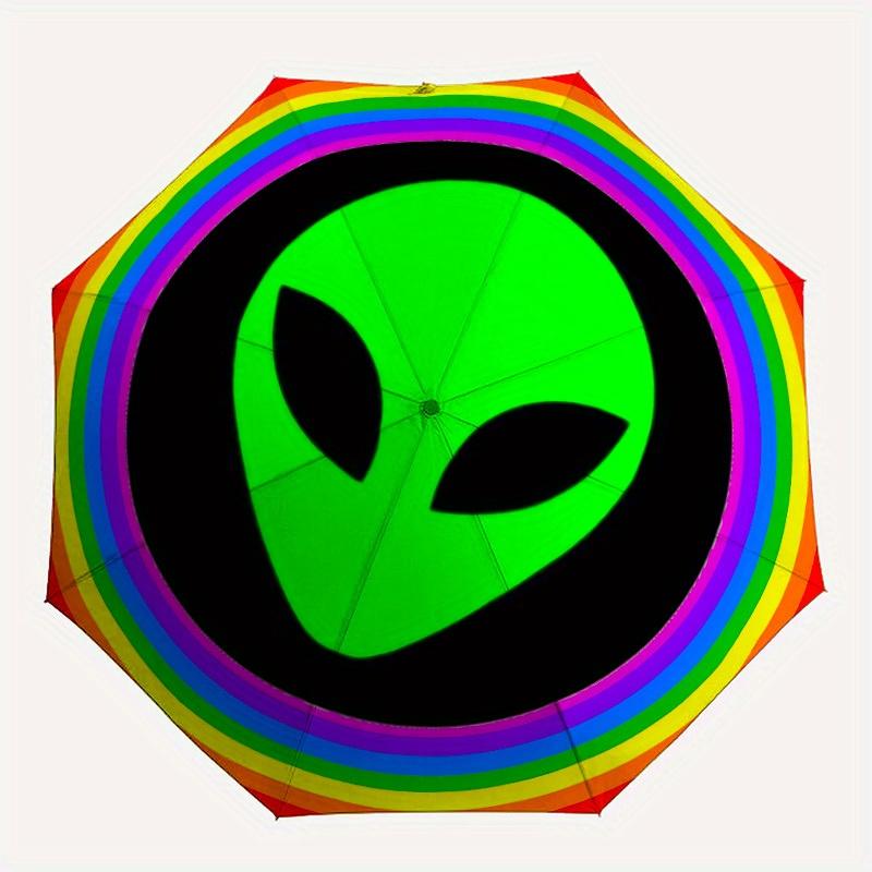 

1pc Alien Rainbow Circle Automatic Open/Close Umbrella, Umbrella with cartoon Design, Portable Compact Umbrella for Men & Women, Good Holida