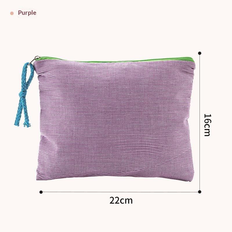 Korean Plaid Cotton Makeup Bag Large Capacity Zipper Cosmetic Storage Pouch Portable Travel Wash Bag For Girls Gift