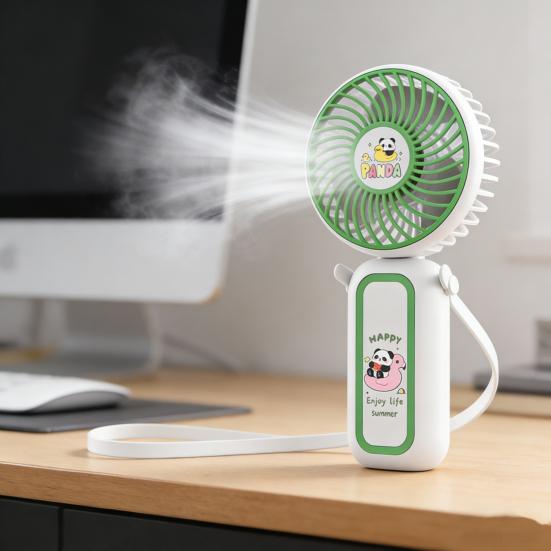 Cartoon Panda Folding Handheld Fan 3 Speed Hanging Neck Fan Portable Travel Outdoor Summer Small Personal Desk