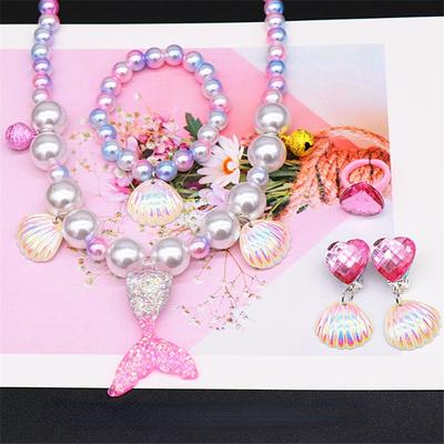 Collier de perles sirène pour filles, 2/5 pièces, ensemble de bracelets, bagues, boucles d'oreilles, jouets pour enfants, accessoires de princesse, cadeaux d'anniversaire pour filles, nouvelle collection
