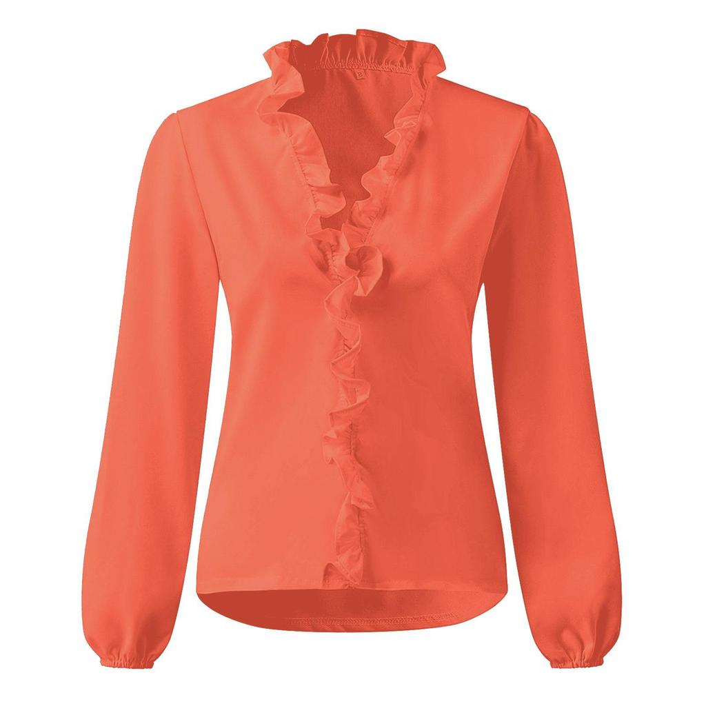 2026 European American Spring/Summer New Style Women's Long Sleeve Ruffle Shirt