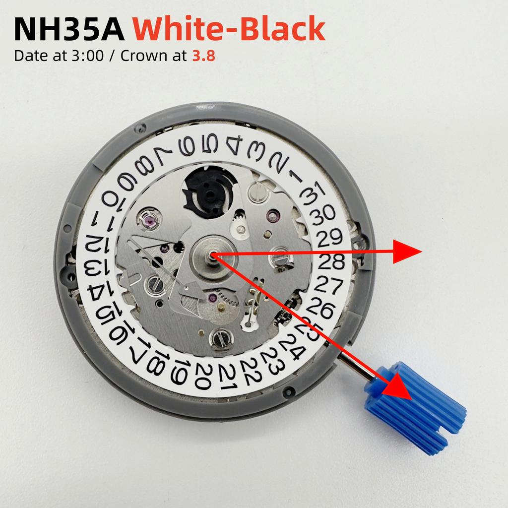 Japan Genuine NH35 Movement Crown At 3.0/3.8 O'clock White/Black Datewheel 24 Jewels High Accuracy Mod Replace Mechanism NH35A