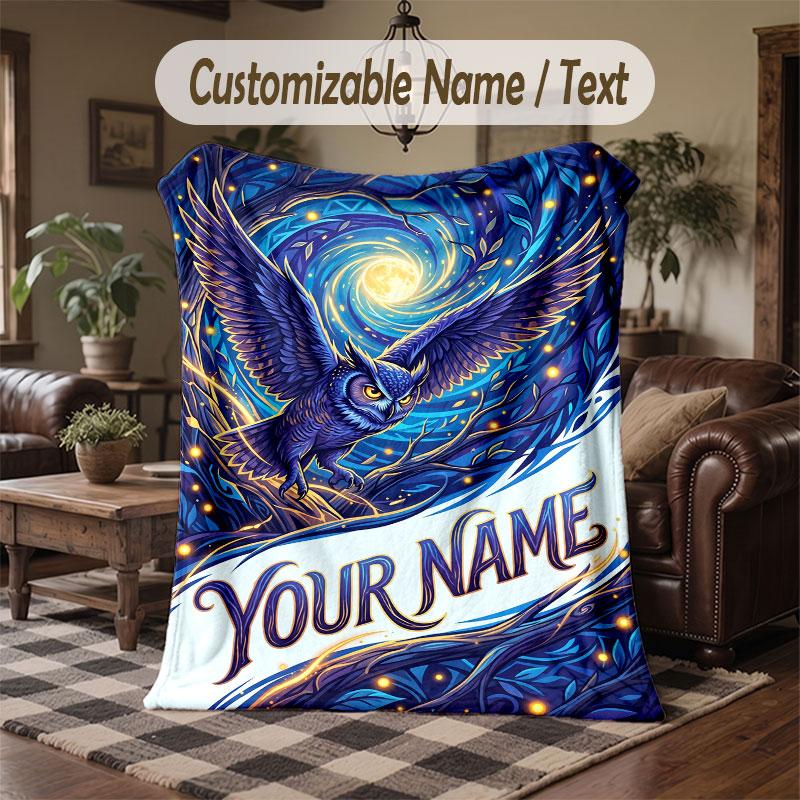 Birds Theme Throw Blanket Custom Name Text Personalized Blanket Soft Cozy Blanket for Home Sofa Bed