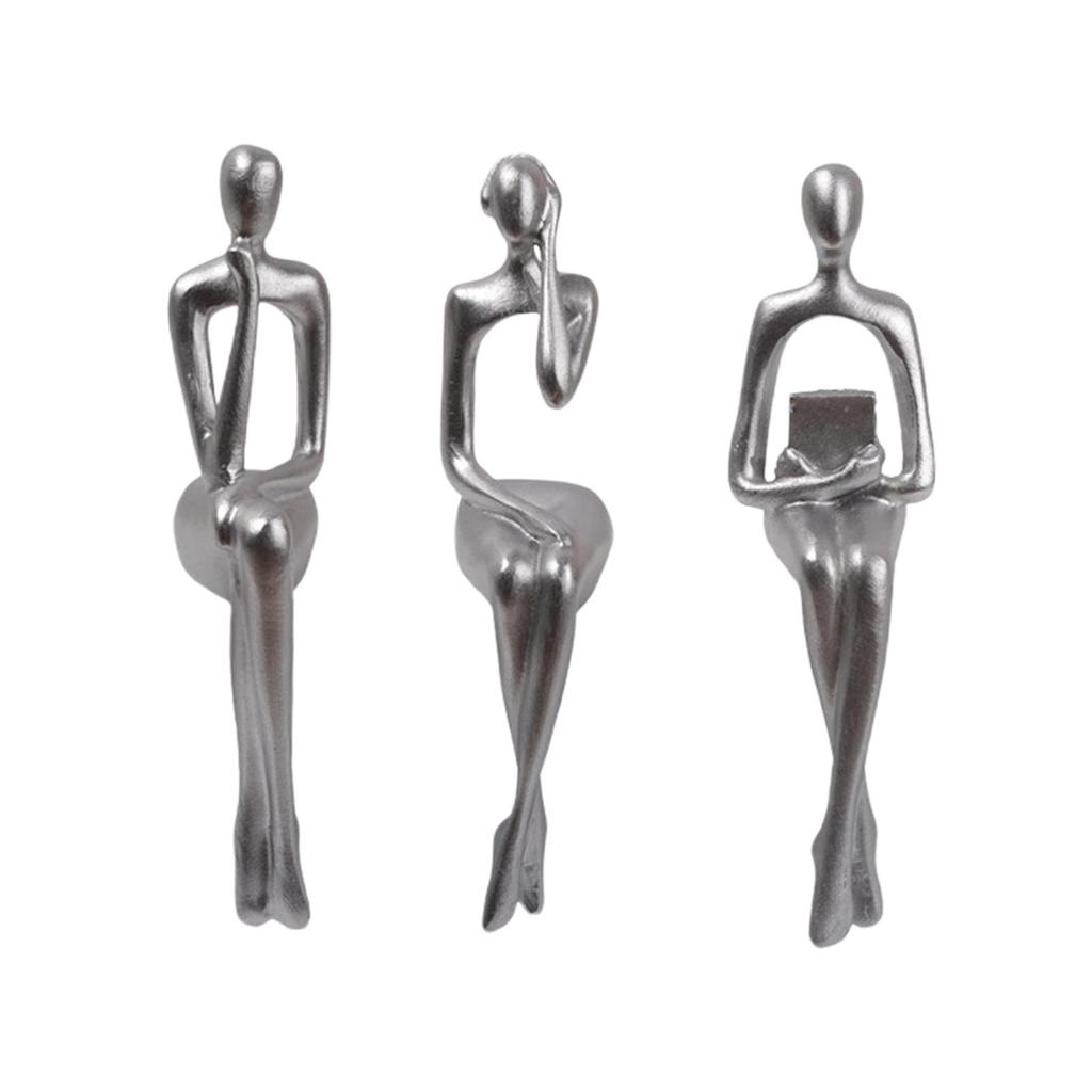 3x Sitting Thinker Statue Sitting Posture Figurine for Table Bookcase Decor