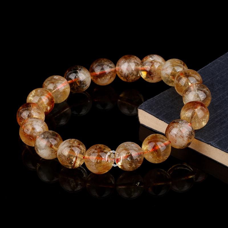 Natural Yellow Topaz & Citrine Crystal Round Bead Bracelet with Azeztulite for DIY Beading Accessories