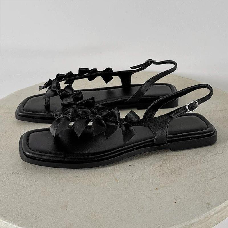 

Fashion Bow Flats Women Clip Toe Sandals Casual Fashion Shoes Summer Walking Cozy Shoes Woman Slippers 2025 Trend Brand Female Zapatos 40 чёрный