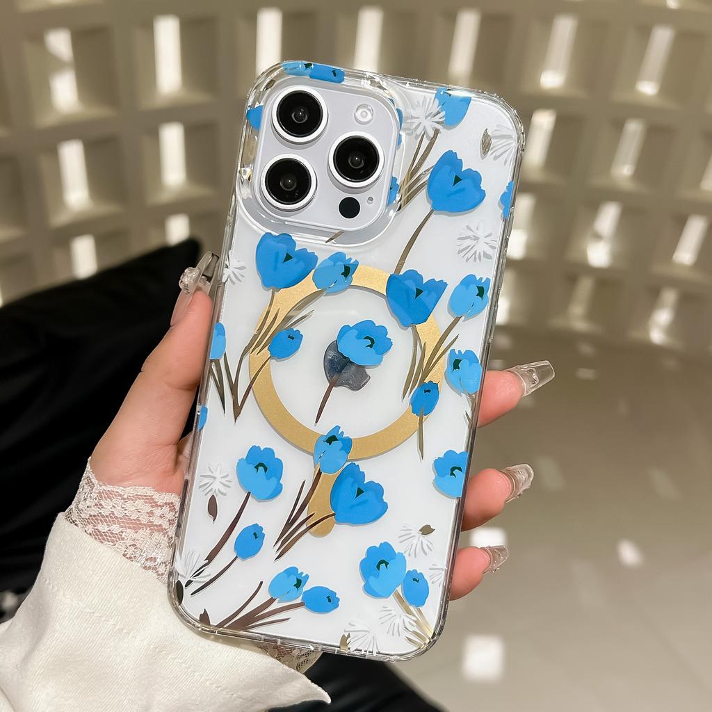 IMD Lamination Is Suitable for Apple 16ProMax Phone Cases, N52 Gaussian Magnetic High-transparency IPhone15 Fresh Flowers