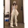 American High Street Bear Floral Jeans Women's New Cartoon Straight Loose Draping Floor-Mopping Wide Legs