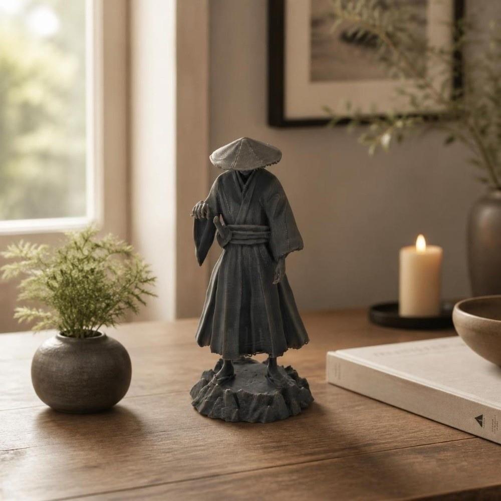 Dunkelstil Schwertkämpfer Figur Schreibtischornamente Samurai Skulptur Ninja Statue Heimdekoration