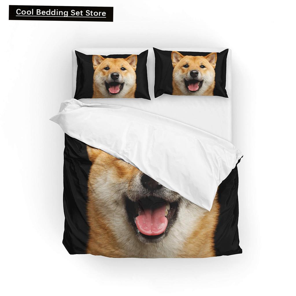 Yellow Shiba Inu King Queen Bedding Set Lovely Puppy Duvet Cover Family Pet Animal Quilt Cover 2/3pcs Polyester Comforter Cover