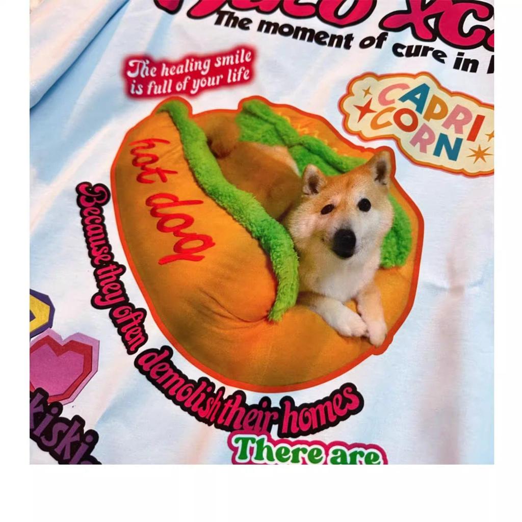 Unisex Retro Hot Dog Print Cotton T-Shirt - Plus Size, Trendy Loose Fit