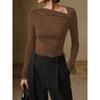 Women's Sexy Slant Neck Long Sleeve Solid Colour Inner Temperament Elegant Top
