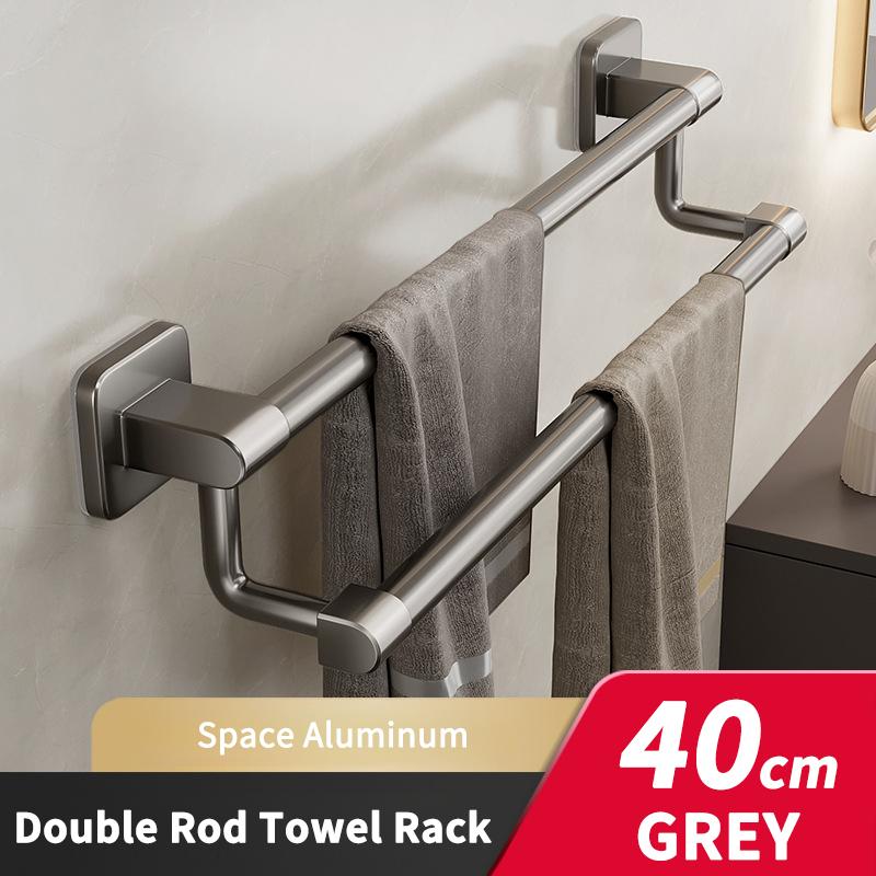 Towel Holder Self-adhesive Double Layer Bathroom Towel Rack No Drilling Towel Bar Kitchen Storage Rack Bathroom Organizer