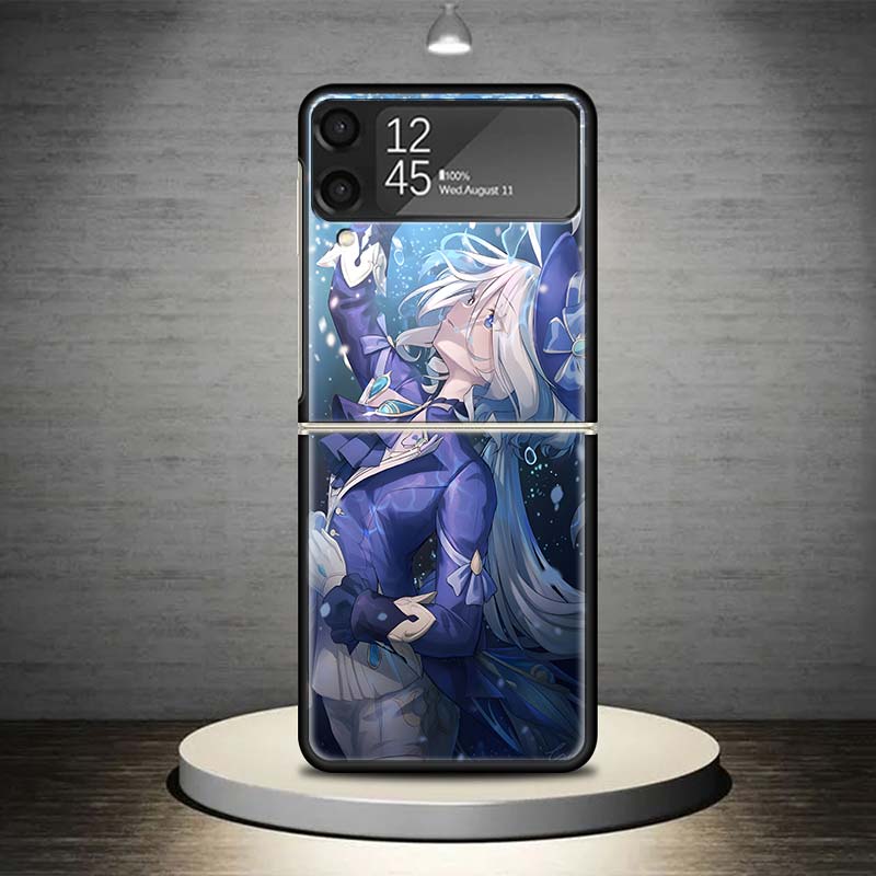 Genshin Impact Furina Phone Case For Samsung Galaxy Z Flip 7 6 5 4 3 5G Shockproof Cover Z Flip7 Flip6 ZFlip5 Flip3 Flip4 Luxury