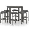 vidaXL 7-tlg. Gartenbar-Set mit Kissen Poly Rattan Grau