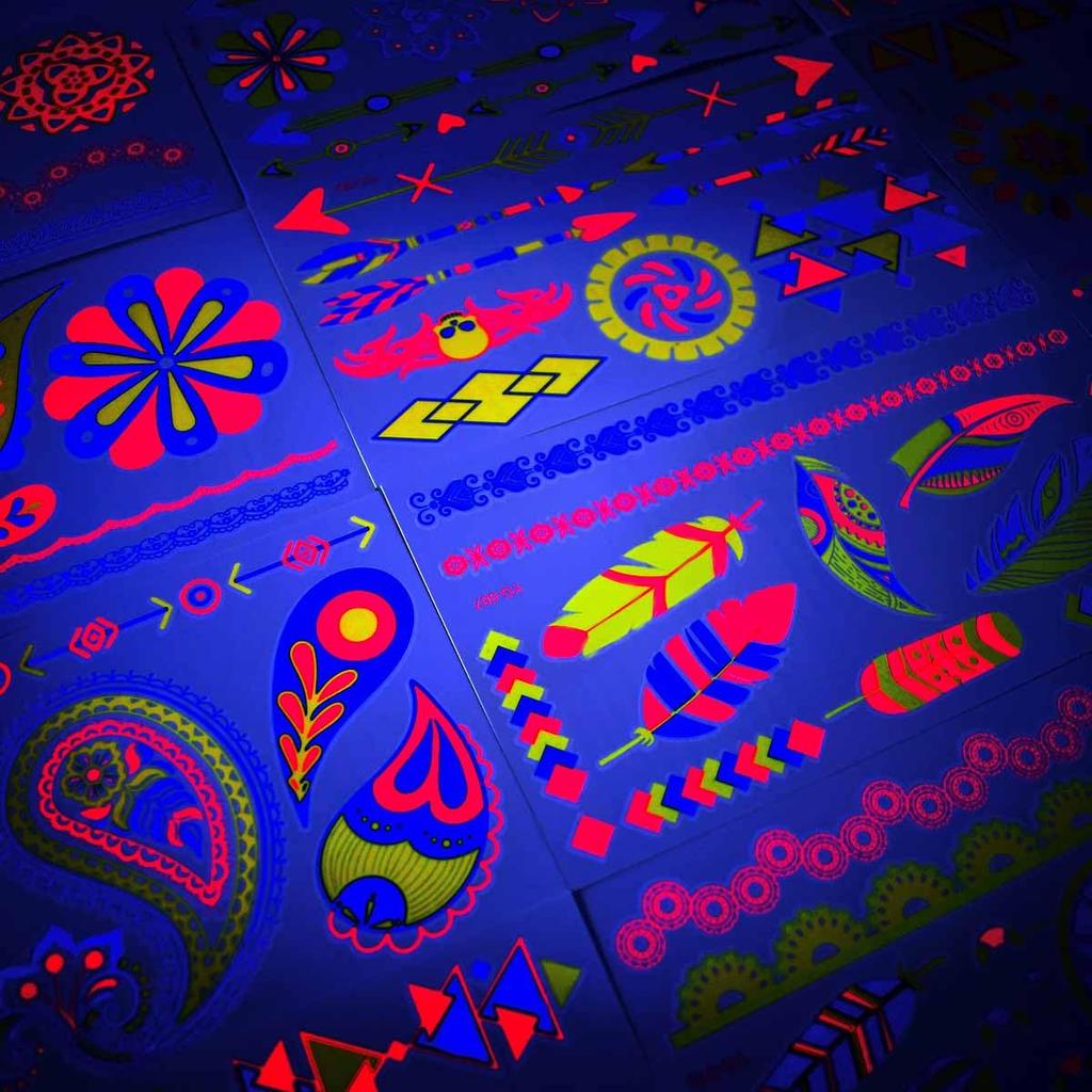 Neon Uv Fluorescent Temporary Tattoo, Waterproof Luminous Fake Tattoo,Bar Ktv Nightclub Makeup Ball