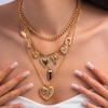Patterned Love Bow Pendant Necklace Retro Geometric Metal Chain Stacked Clavicle Necklace