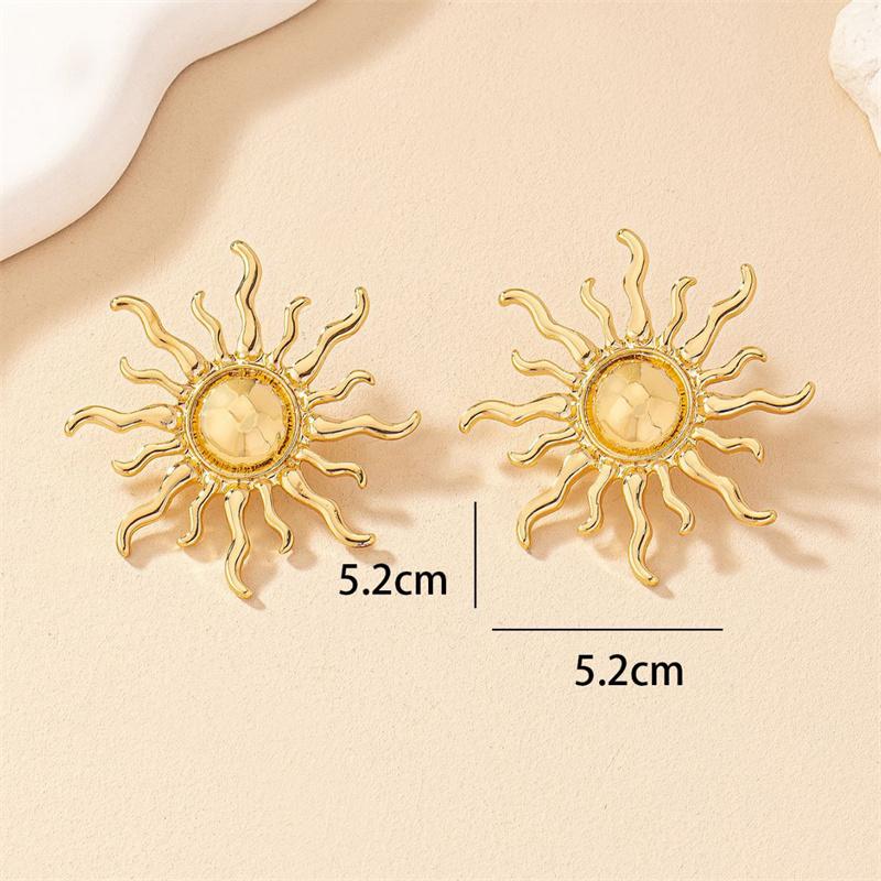 1Pair Vintage Oversized Gold Color Sun  Dangle Earrings For Women Girls Personality Earrings Jewelry Accessories Gifts
