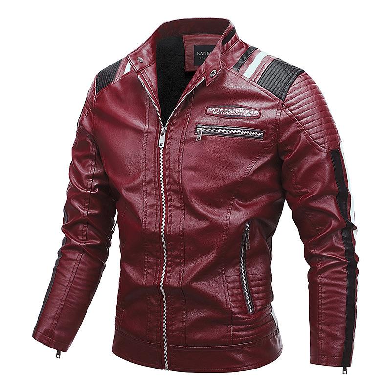 

New Autumn and Winter Mens PU Leather Jacket Racing Motorcycle Suit Spliced Mens Jacket Leather Jacket XL