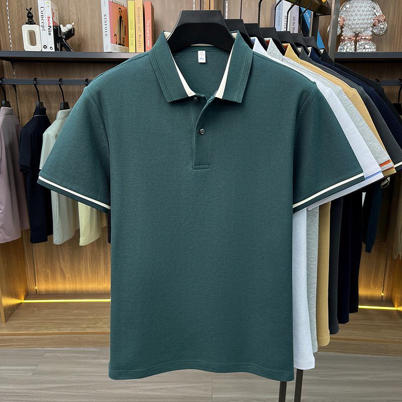Men's Breathable Cotton Polo Shirt: Short Sleeve, Skin-Friendly, Light Business Casual, Lapel T-shirt, Versatile Base Layer Top.
