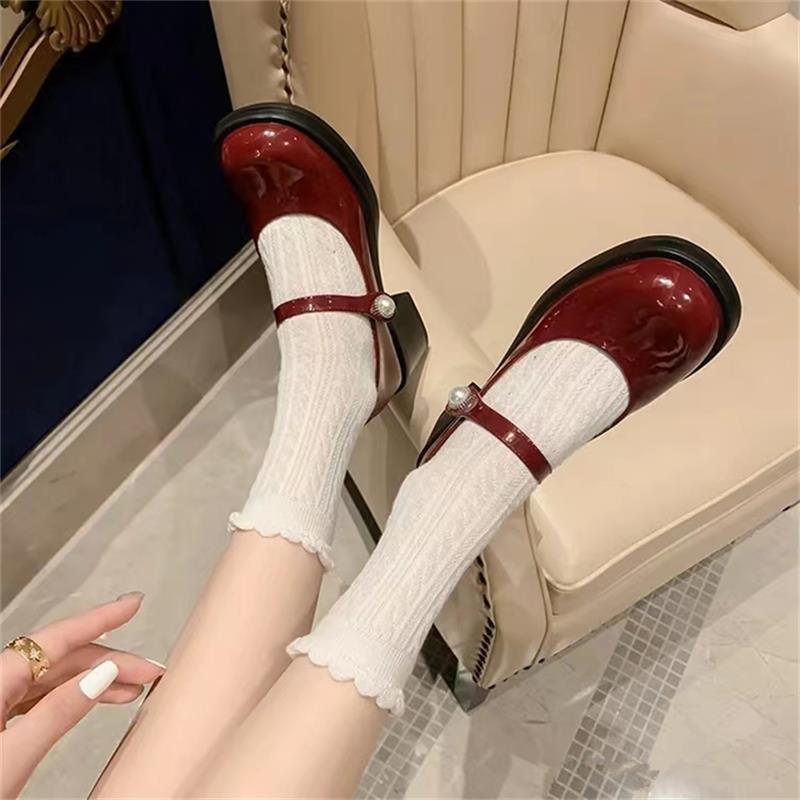 French Retro Mary Jane Shoes Casual Shoes Autumn New Single Shoes Heightened High Heels Round Head Women's Shoes Thick Heels Small Leather Shoes