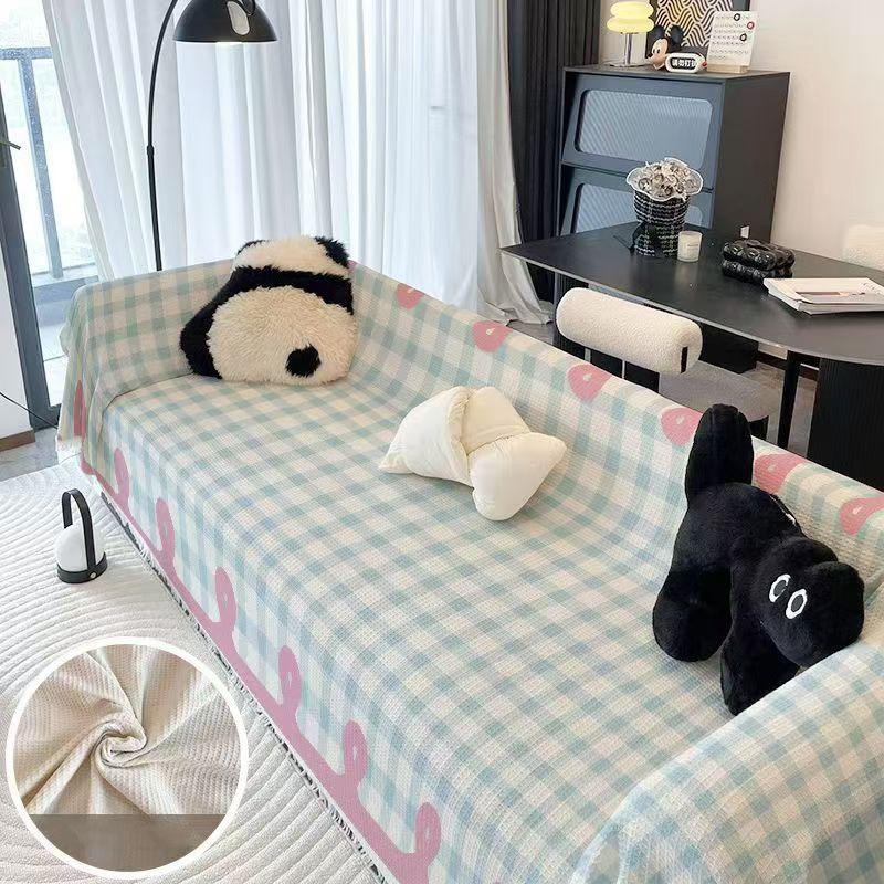 Anti Cat Scratch Sofa Towel with Tassel Nordic Printed Non Slip Blanket for Living Room Multi-Purpose Dust Cover for All Seasons