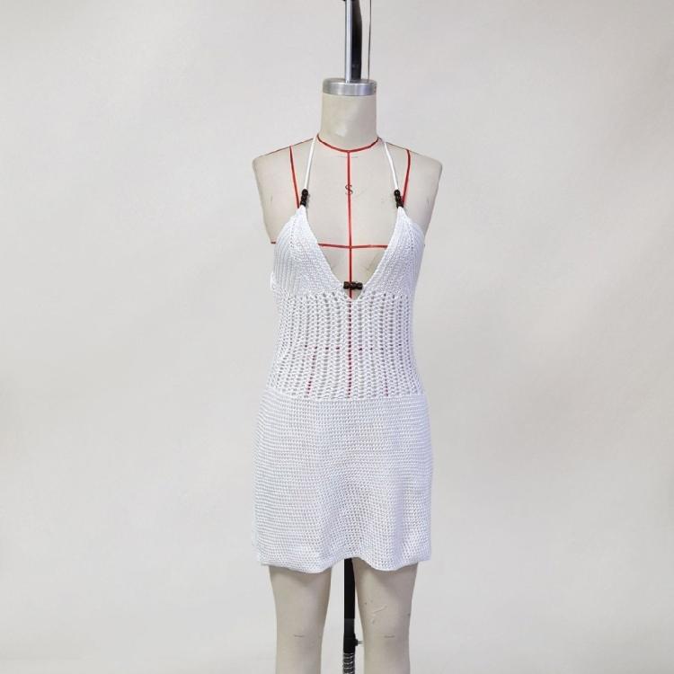 Summer Knitting Beach Dress Backless Tied Up Swimsuit Cover Up Lightweight Fabric For Women’s PoolFashion