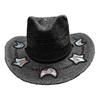 Women Hat Hat Wide Brim Star Straw Bohemian Style Breathable Woven