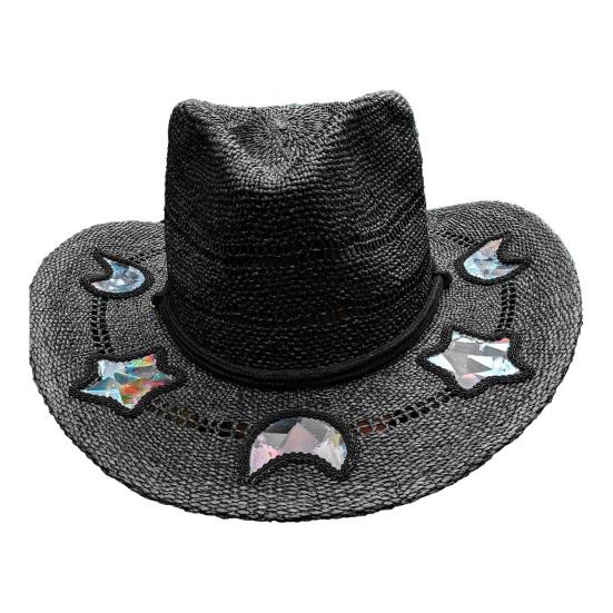 Women Hat Hat Wide Brim Star Straw Bohemian Style Breathable Woven