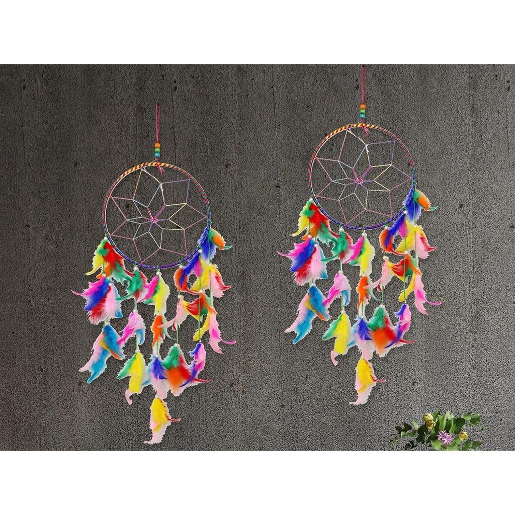 Handgefertigte Traumfänger mit Federn, Wand- und Türbehang für Zuhause, Büro, Dekoration, Geschenk (Mehrfarbig, 2er-Pack)