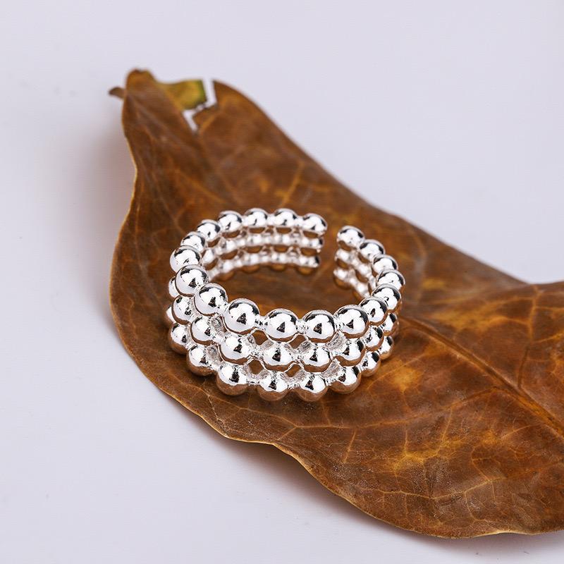 

BF CLUB 925 Sterling Rings for Women Fashion Geometric Handmade Irregular Gold Dots Ring Party Christmas Gift resizable