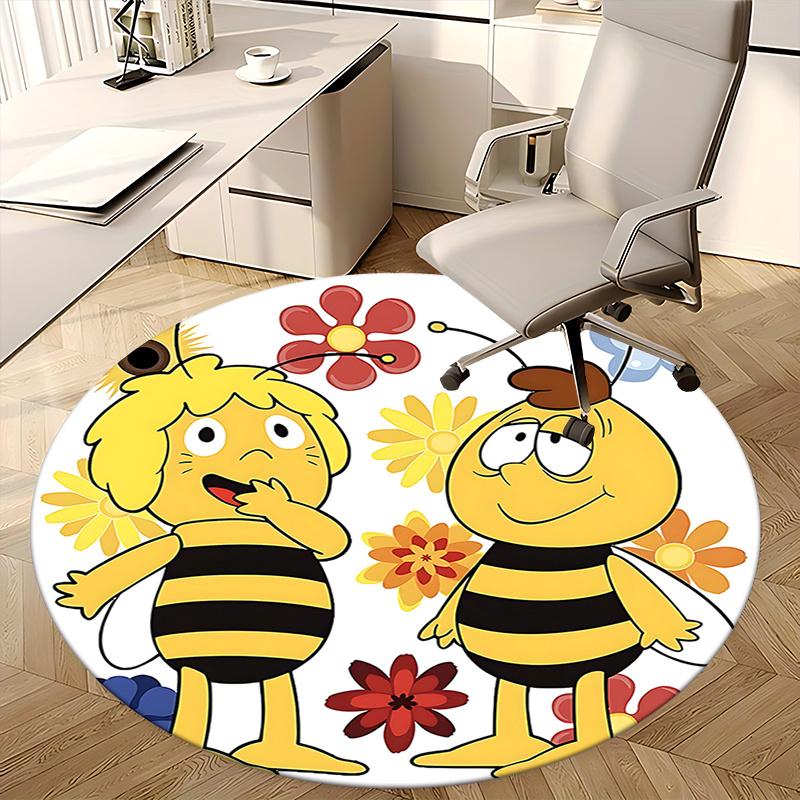 Bee-Themed Chair Mat - Round Carpet for Home Decor