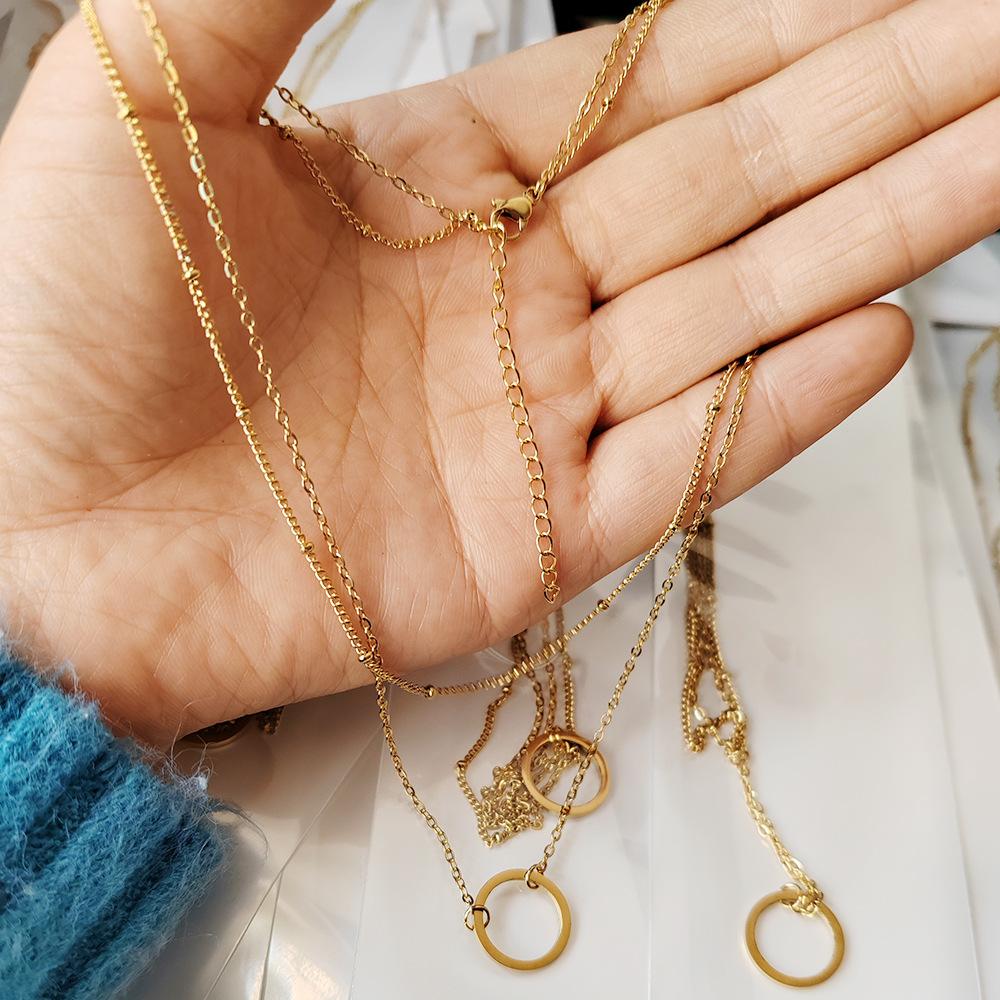 Stainless steel necklace for women Double necklace Vintage Bohemian round pendant necklace