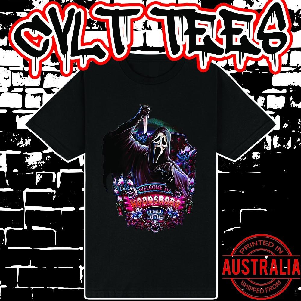

Scream Welcome to Woodsboro Movie Shirt ~ Premium Black Gildan Cotton Tee Unisex T-Shirt S