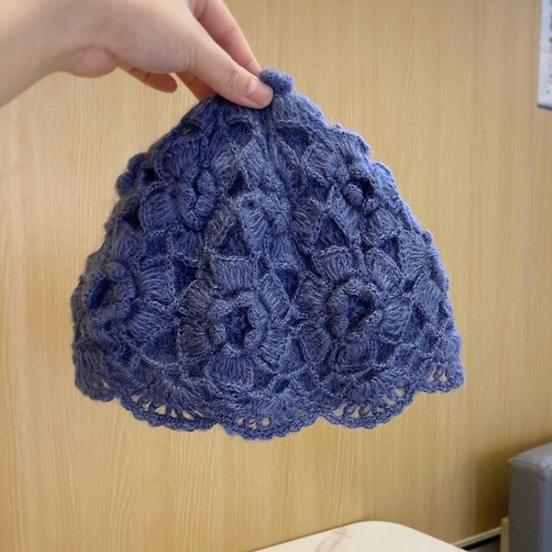Double-layer handmade crochet pullover hat children's autumn and winter tide versatile warm knitted wool hat Baotou hat
