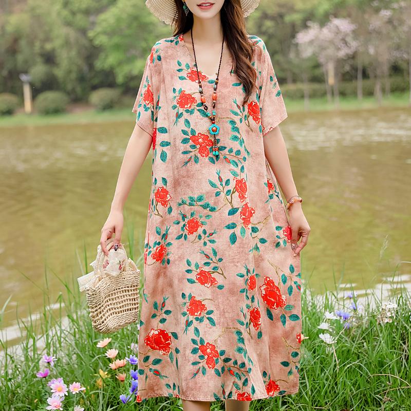 Casual Women's Dresses Summer Vintage Clothes Plus Size Elegant Short Sleeve Summer Long Dress