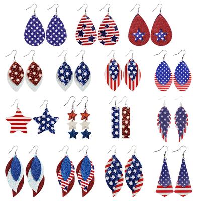Independence Day Leather Pu Earrings Water Drops Stars And Stripes Stars Ladies