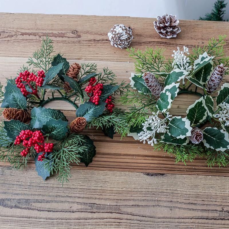 1ks Elegantní aranžmá Ornament Bytový dekor Berry Svícen Simulace věnce Borovice Šiška Vánoce