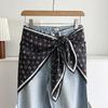 White Floral Small Silk Scarf Triangle Scarf Headscarf Belt Women's Decoration with Skirt Jeans Waist Accessories Fart Curtain