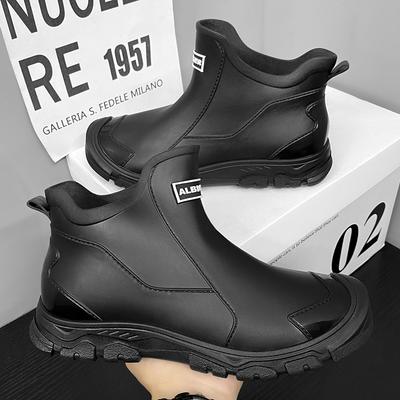 Verdikte Heren Regenlaarzen Middelhoog Kort Schoen Keuken Antislip Waterdicht Rubber Werkschoen Warm Fleece Gevoerd