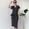 2024 Summer Women's V-Neck Fashion Striped Slim-Fit Slit Dress