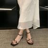 2025 spring and autumn new one-word buckle belt thick heel sandals outer wear design sense low heel rhinestone fashion sandals women