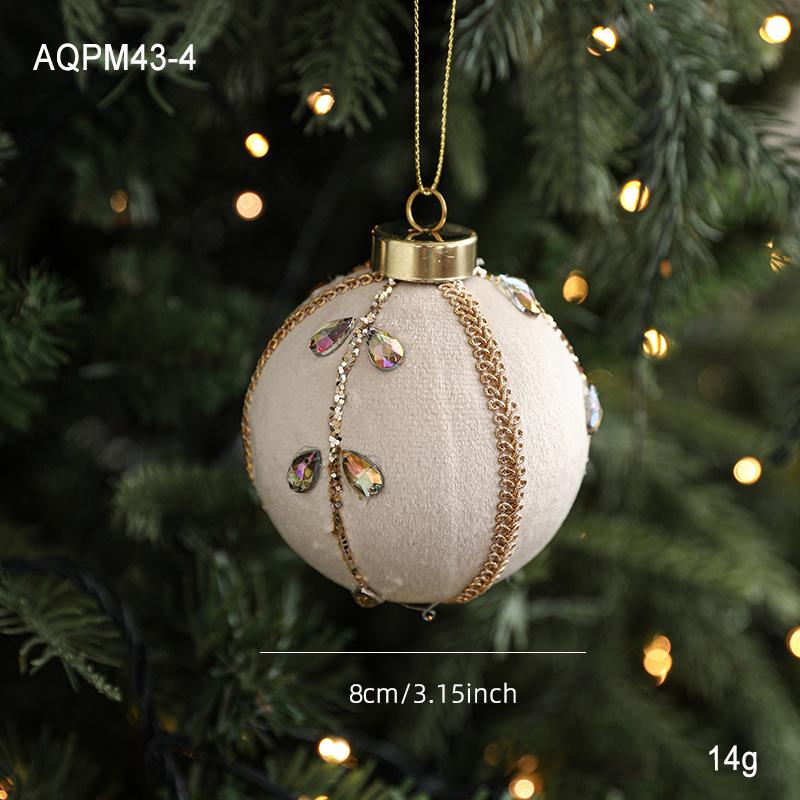 8cm Brown Patchwork Foam Ball with Gold Powder, High-Grade Fabric Christmas Tree Ornament.
