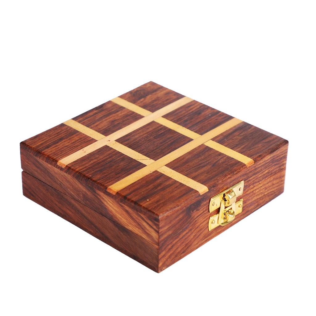 Shriji Crafts Holz Tic Tac Toe Spiel mit Linienstreifen,